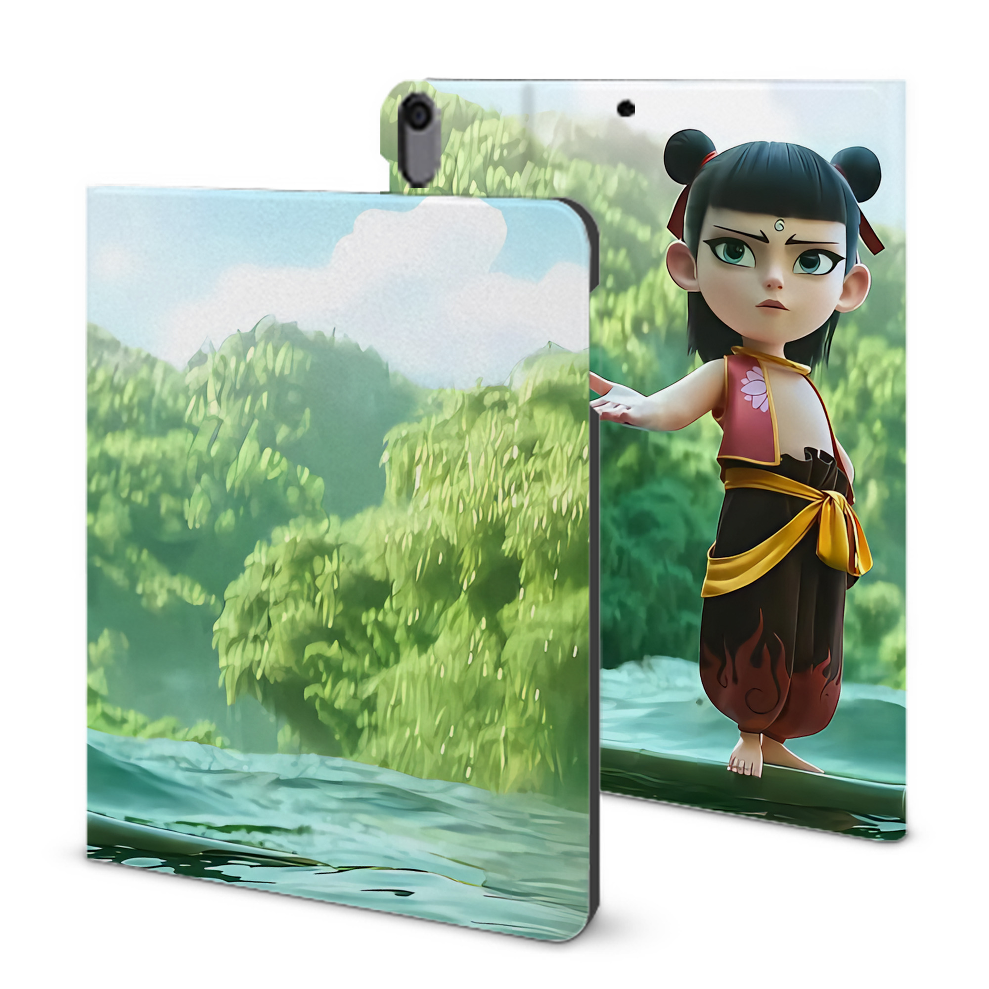 （画像用） Ne Zha 2 ナタ 魔童の大暴れ IPad ケース ブック型 PUレザー TPU 耐衝撃 軽量 薄型 ペン収納なし 全面保護 IPad 各モデル対応